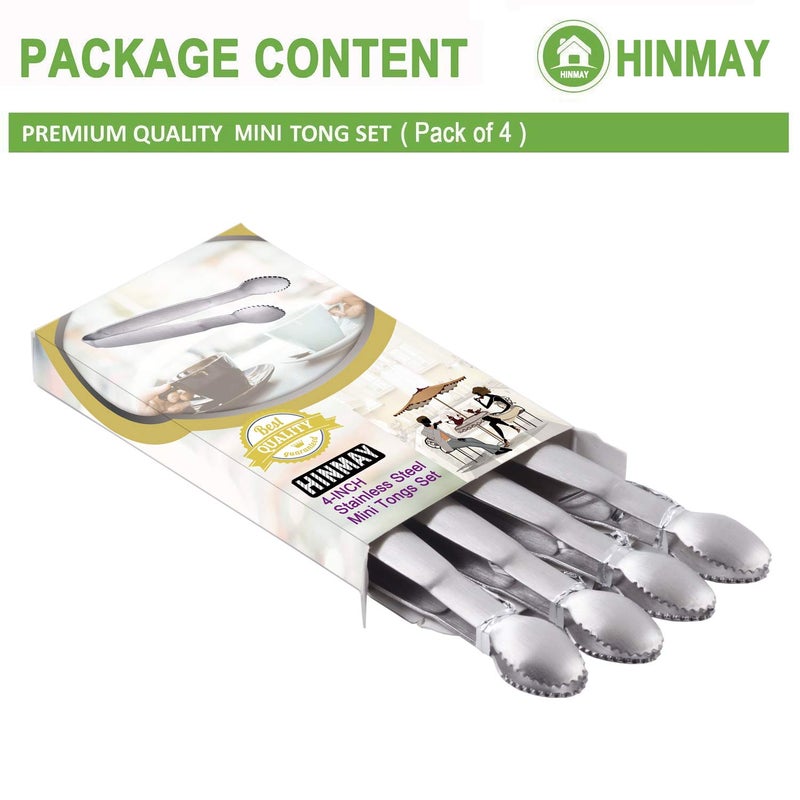 HINMAY Sugar Tongs 4-Inch Mini Serving Tongs Stainless Steel Appetizer Tongs, Set of 4 - Image 2